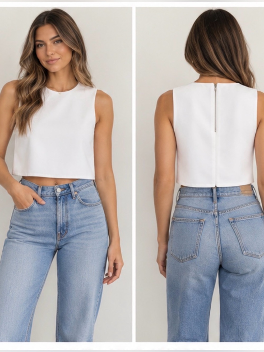 Alice + Olivia White Cropped Sleeveless Top S 90s Minimalist Clean Girl Tailored